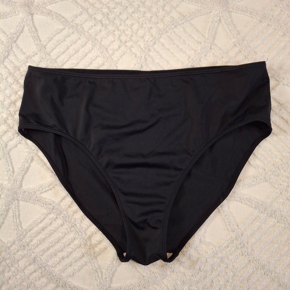 L.L Bean Women 18 Bikini Swim Bottom Black High Rise Full Coverage Lycra Spandex